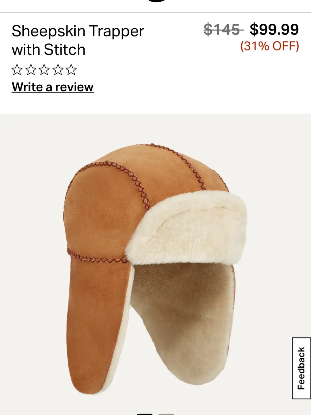 UGG Tan Shearling Trapper Hat with Cream Lining